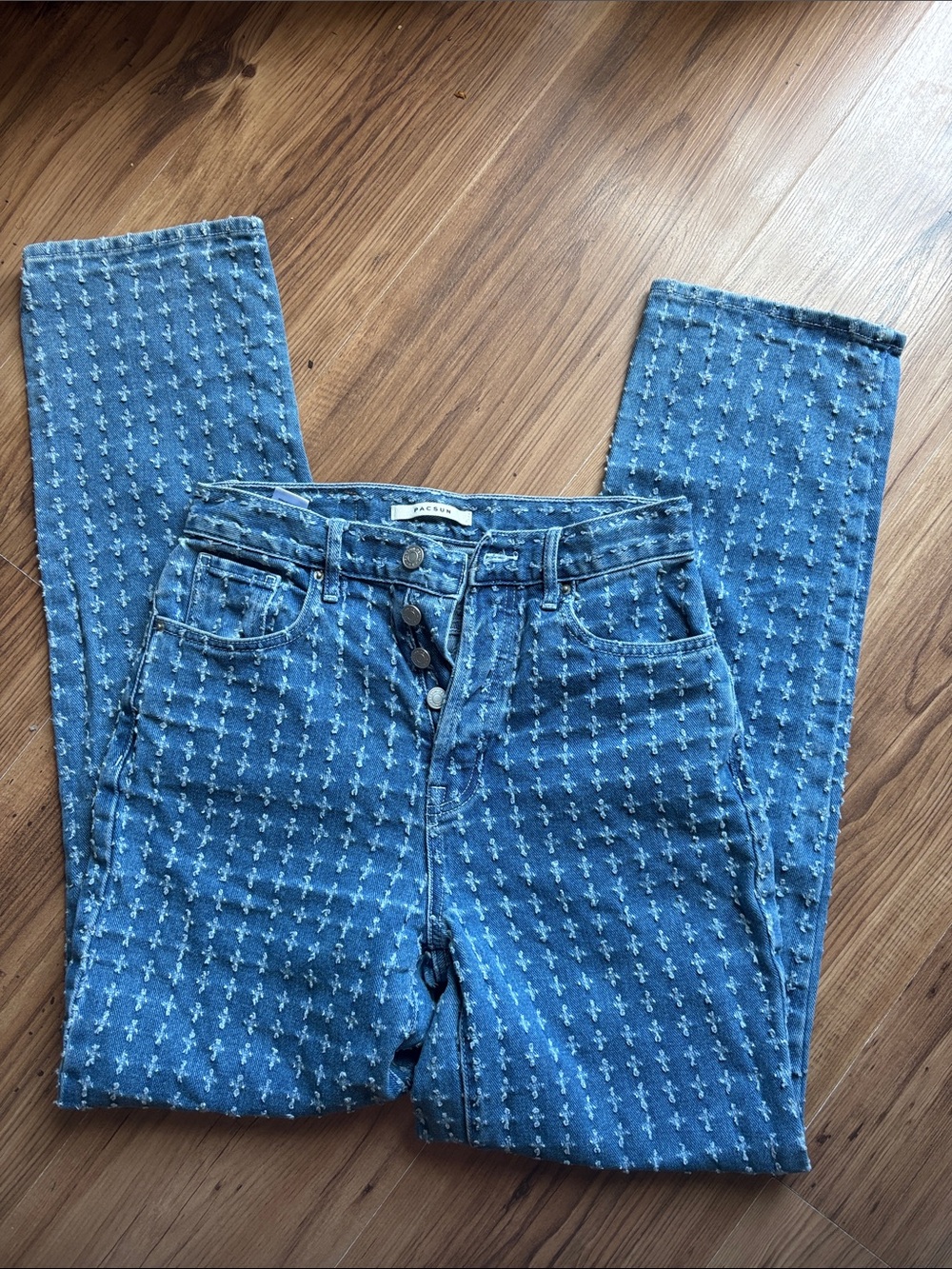 PacSun High-Rise Blue Cross-Pattern Dad Jeans